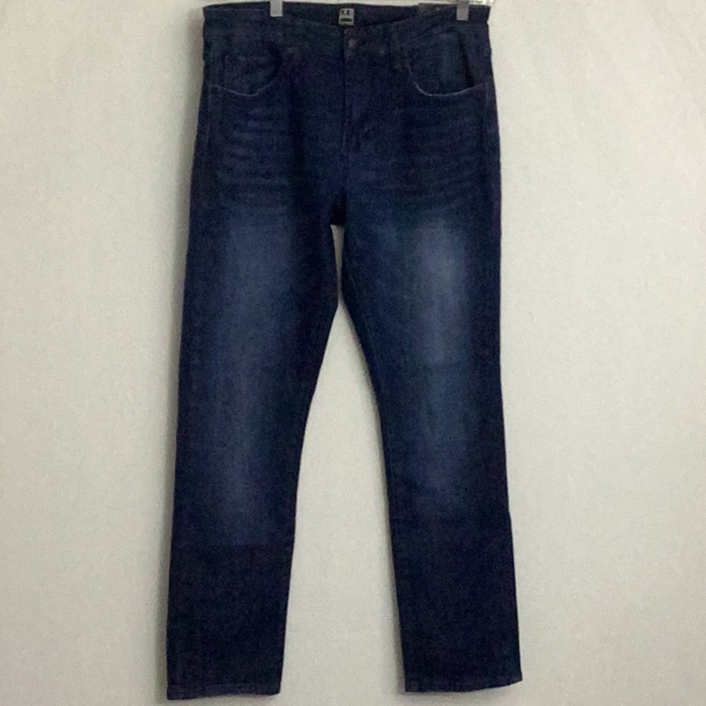 NWT Ike Behar $128 Blue Slim Straight Jeans Dark Stone Wash 32/30